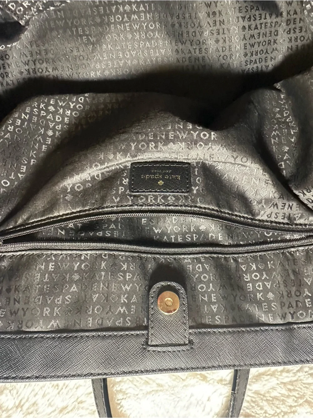 kate spade Black Leather Tote with Pink Scarf Accent